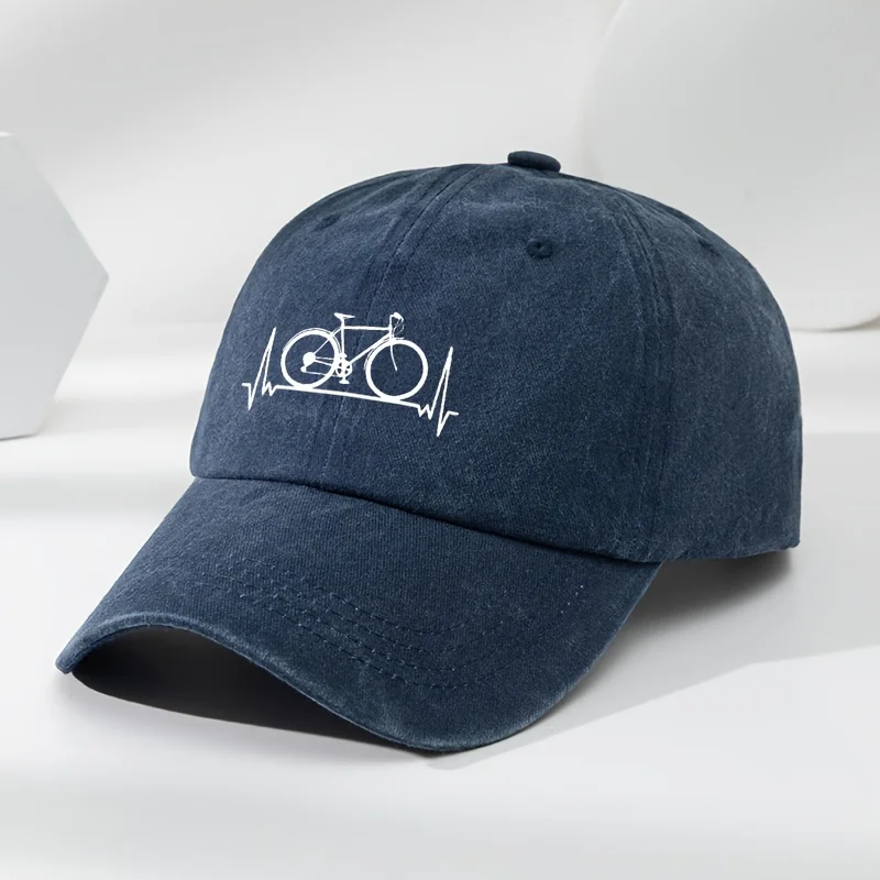 MAKEFGE Men's Classic Washed Baseball Cap with Bicycle Print - Soft, Breathable Polyester for Outdoor Sports & Casual Wear
