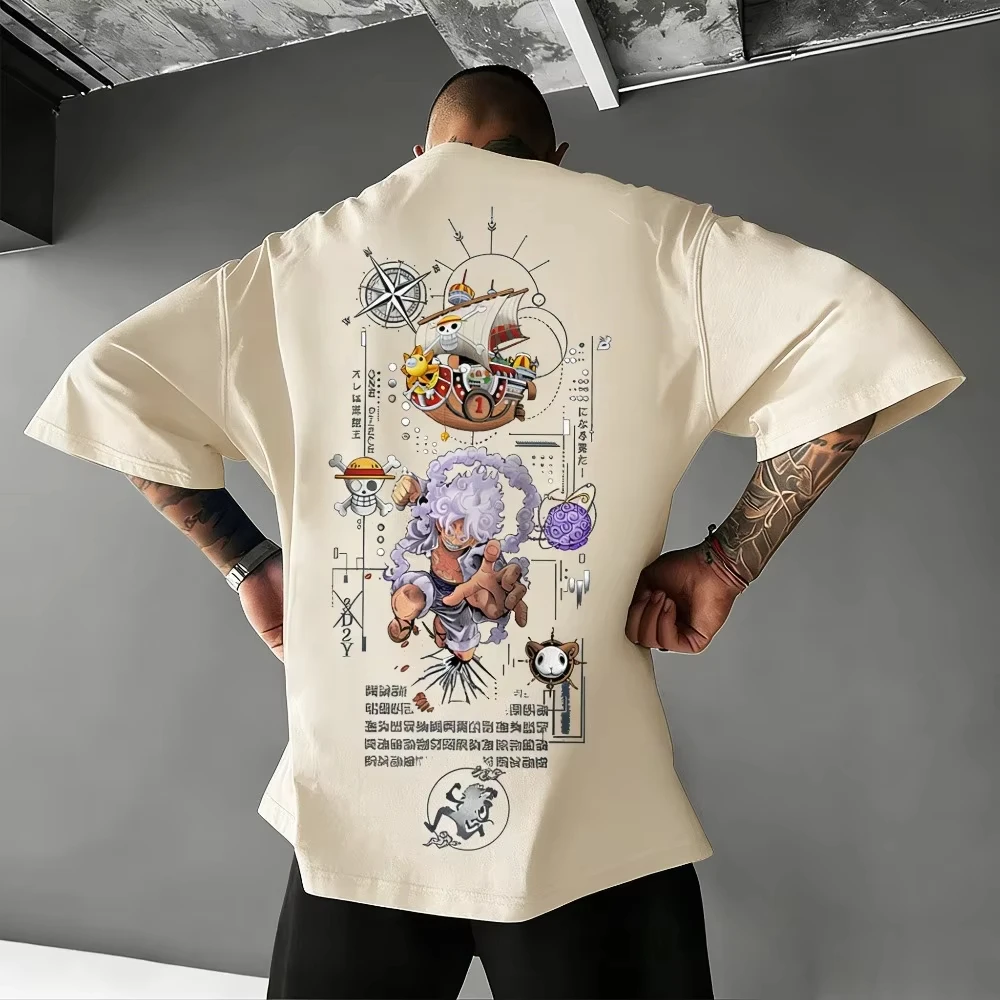 ONE PIECE Luffy Gear 5 Unisex Pure Cotton T-shirt 2026 Summer Anime Print Plus Size Round Neck Loose Family Short Sleeved Top