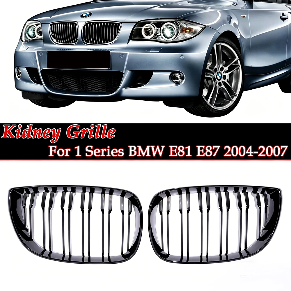 Image of Für BMW 1er Serie E81 E87 Vordere Doppel-/Einzel-Kühlergrill in Glänzend Schwarz, Matt oder Carbon-Look, M-Farbgrill 120i 128i 130i 135i 2004-2007