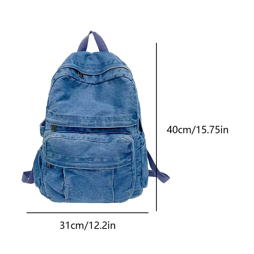 

Women Vintage Backpack Large Capacity Denim Jeans Shoulder Bag Adjustable Strap Simple Backpack Female Daily Backpack