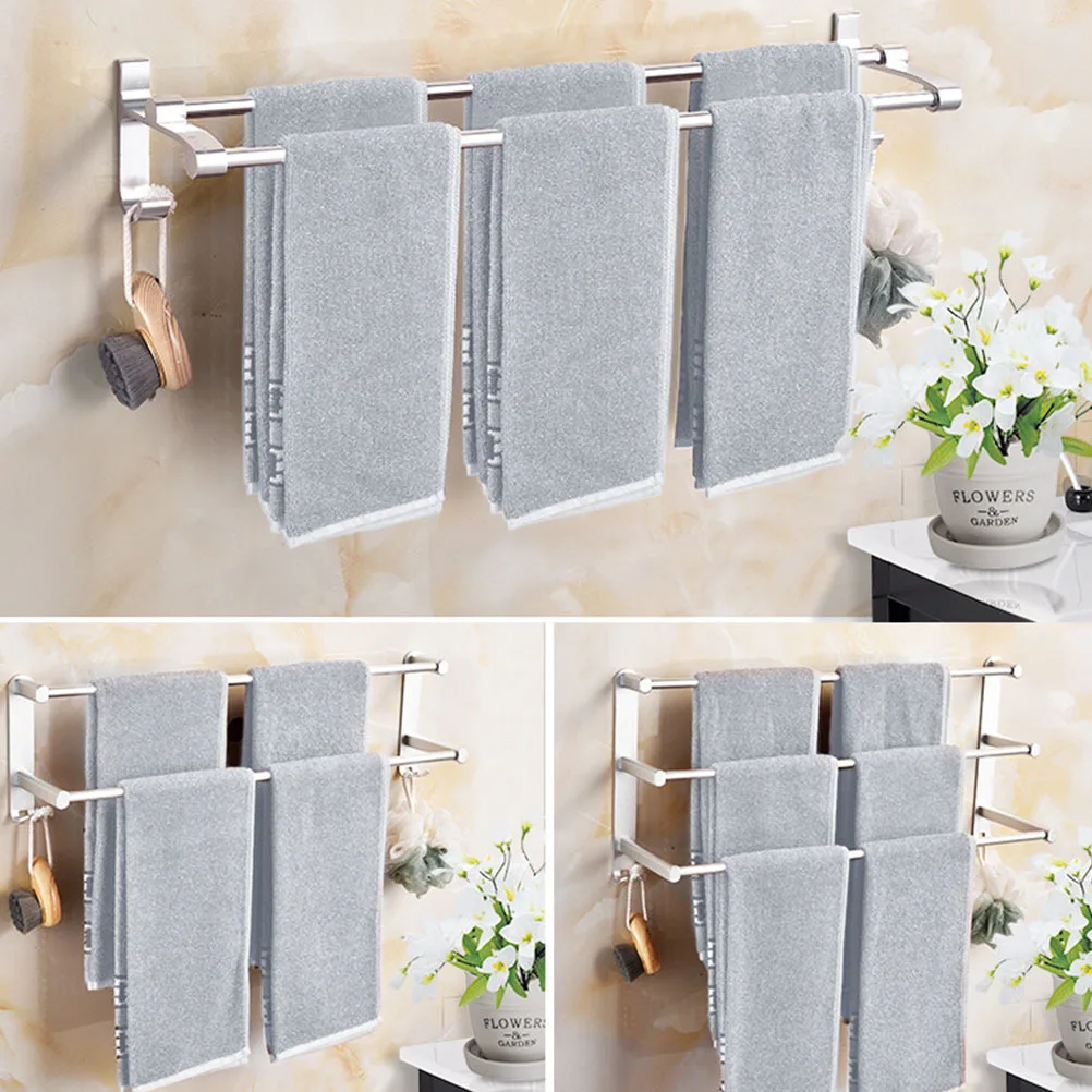

Aluminium Towel Rack Silver Bathroom Organizer Adjustable Bar Durable Rust Free Hotel Style Storage Shelf Towel Rack