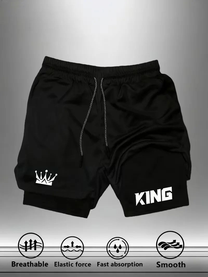 Men's fashionable sports shorts quick drying 2-in-1 multifunctional fitness pants suitable for casual fashion outdoor gym summer