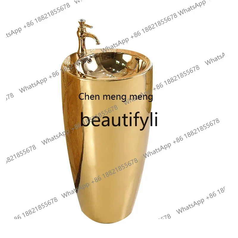 

B178 European-style gold column basin round wash basin bar floor-to-ceiling ceramic gold washing table2936