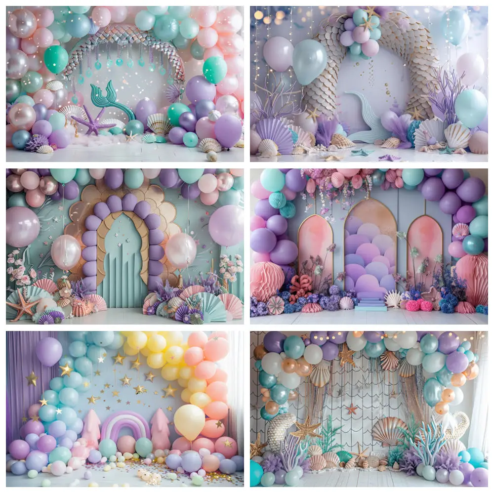 

Mermaid Theme Backdrop For Photography Underwater World Seabed Baby Shower Birthday Party Background Decor Photo Studio Props