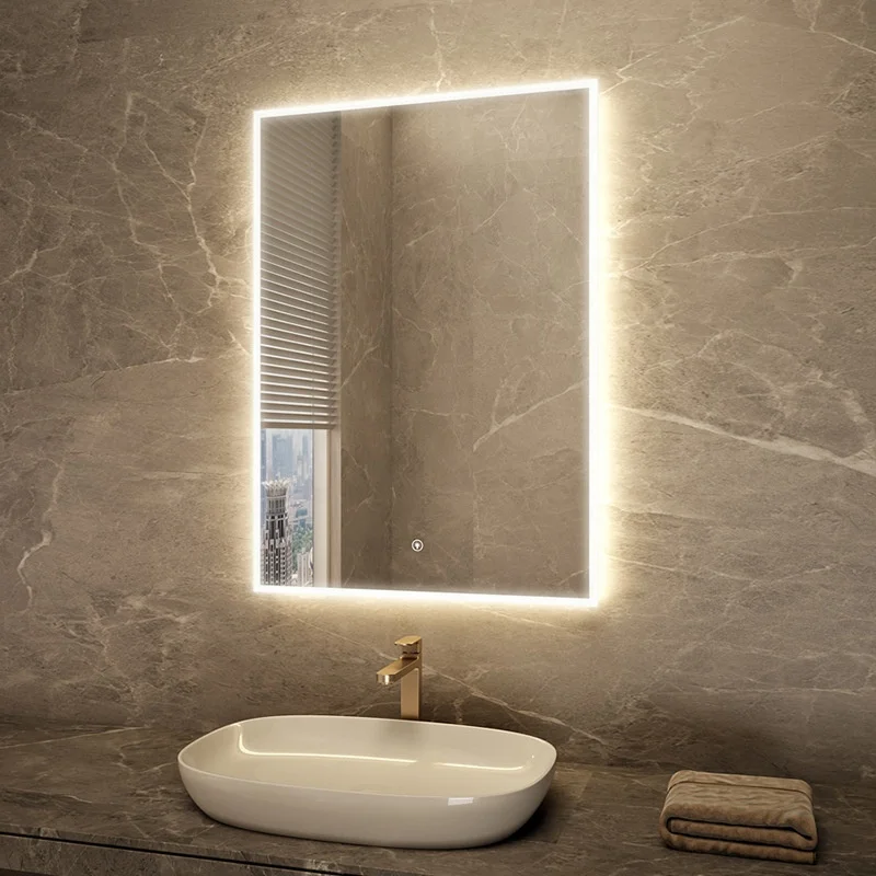 

Hot Sale Modern Smart Defogger Frame Mirror with Light Emitting Diode Round or Rectangle Illuminated Smart Mirror