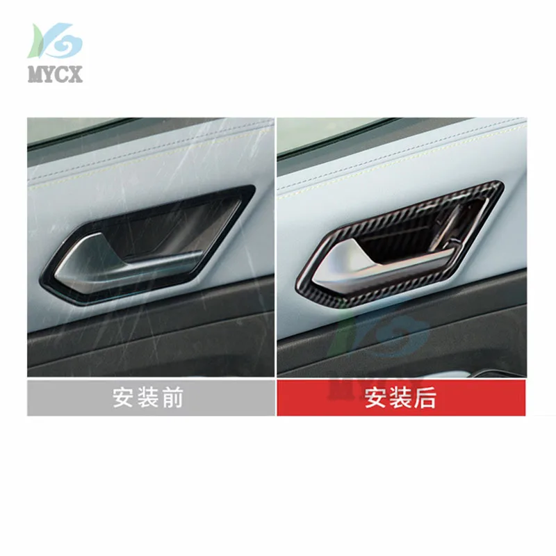 ل Volkswagen VW ID.4X ID.4 CROZZ 2021 + ألياف الكربون غطاء مقبض باب السيارة الملحقات لمعان أسود ألياف الكربون مقبض باب السيارة #4