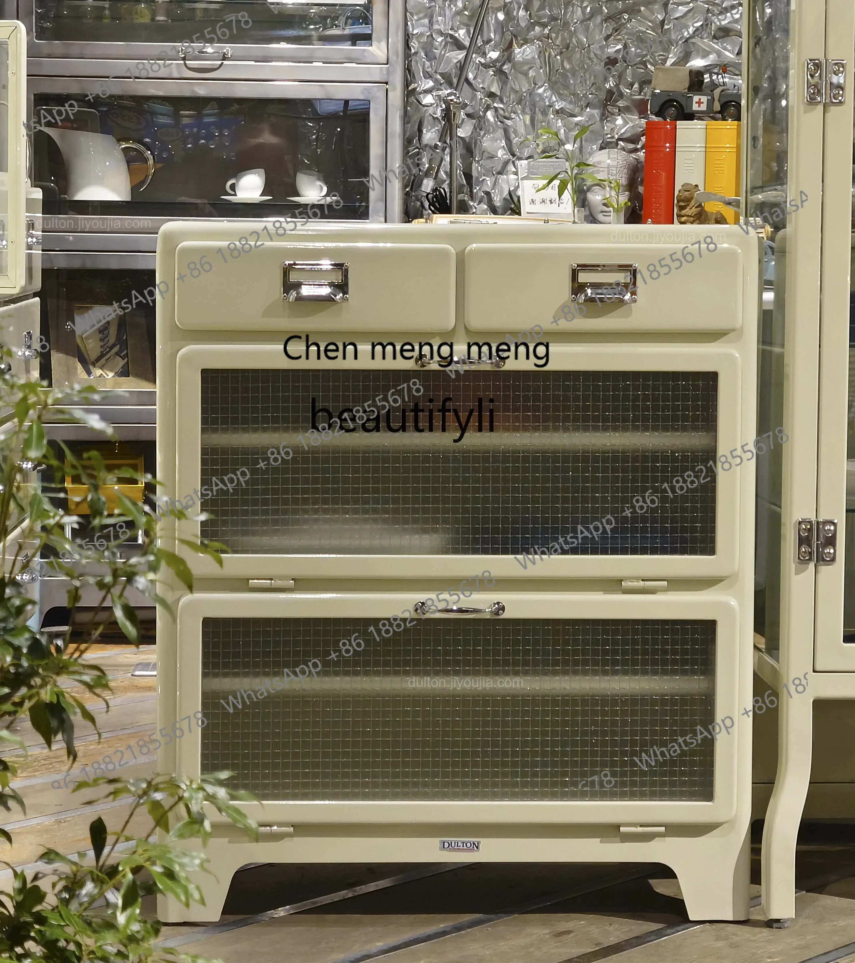 

cn8350 LHY zq Two-Drawer Bottom Flip Door Glass Cabinet Simple Metal Wine Cabinet Dining Side Chest of Drawers