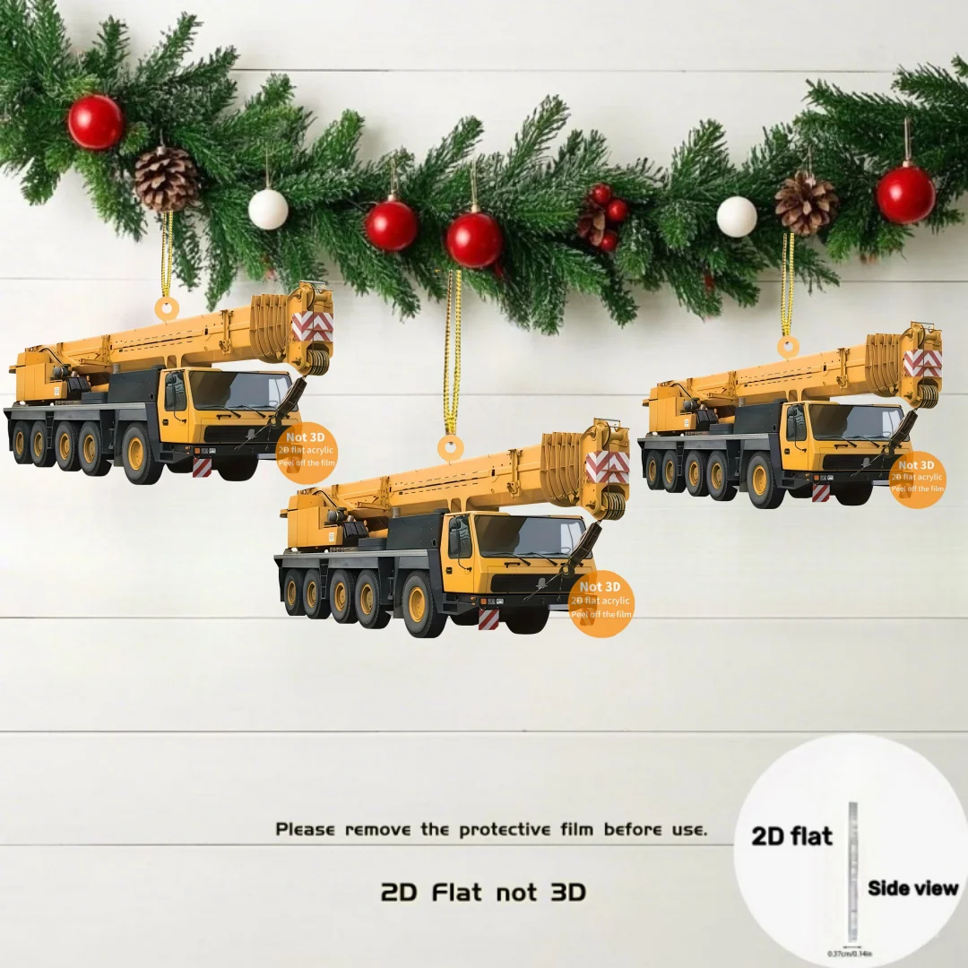 Yellow Crane Pendant Keychain Engineering Vehicle 2D Flat Acrylic Ornament Charms Hanging Decoration for Bags Festive Party Gift