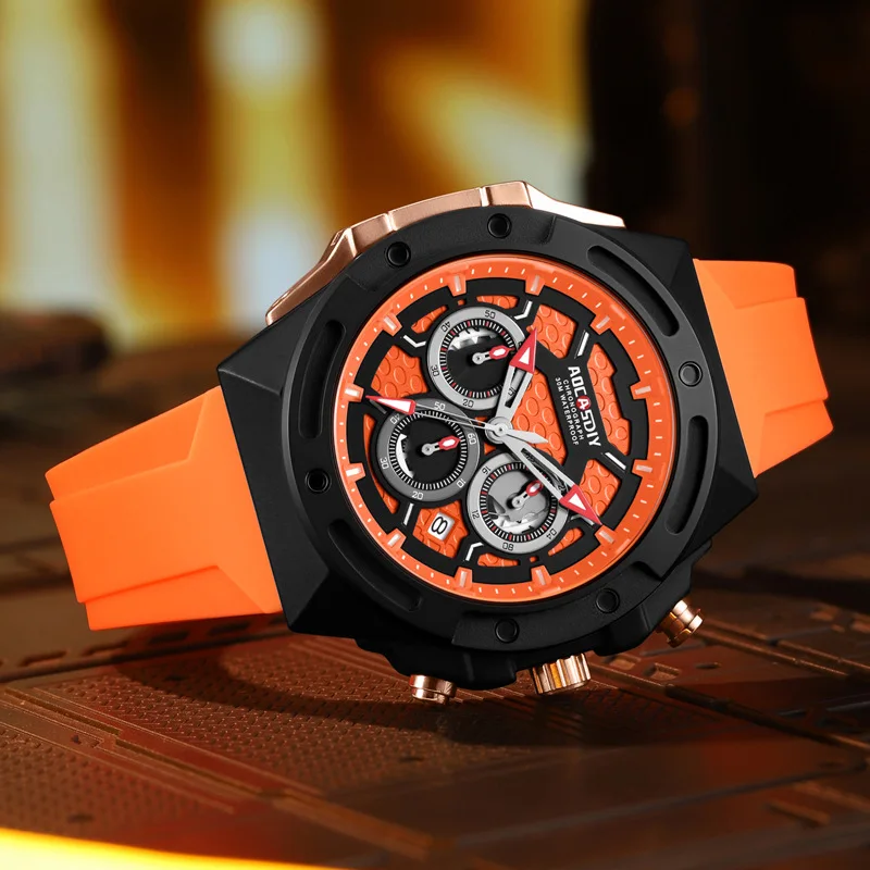 Silicone strap Quartz  Men's watch Multifunctional luminous calendar watch Sports personalized watch Foreign trade hot sale**