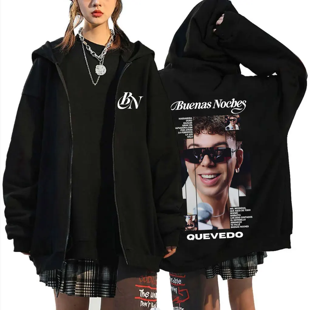 

Rapper Quevedo Buenas Noches Album Zipper Hoodie Men Women Hip Hop Fashion Pop Music Jacket Male Casual Oversized Zip Up Coat