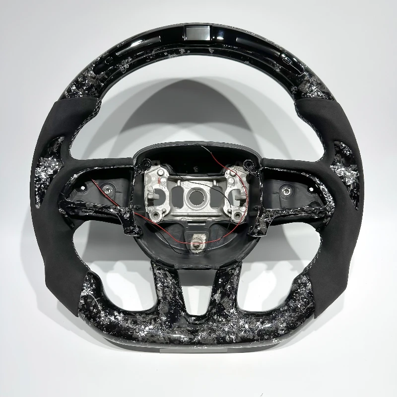 

Forged Silver Carbon Fiber Black Leather Custom Sport Steering Wheel Suitable for Dodge Charger Challenger Hellcat Jeep