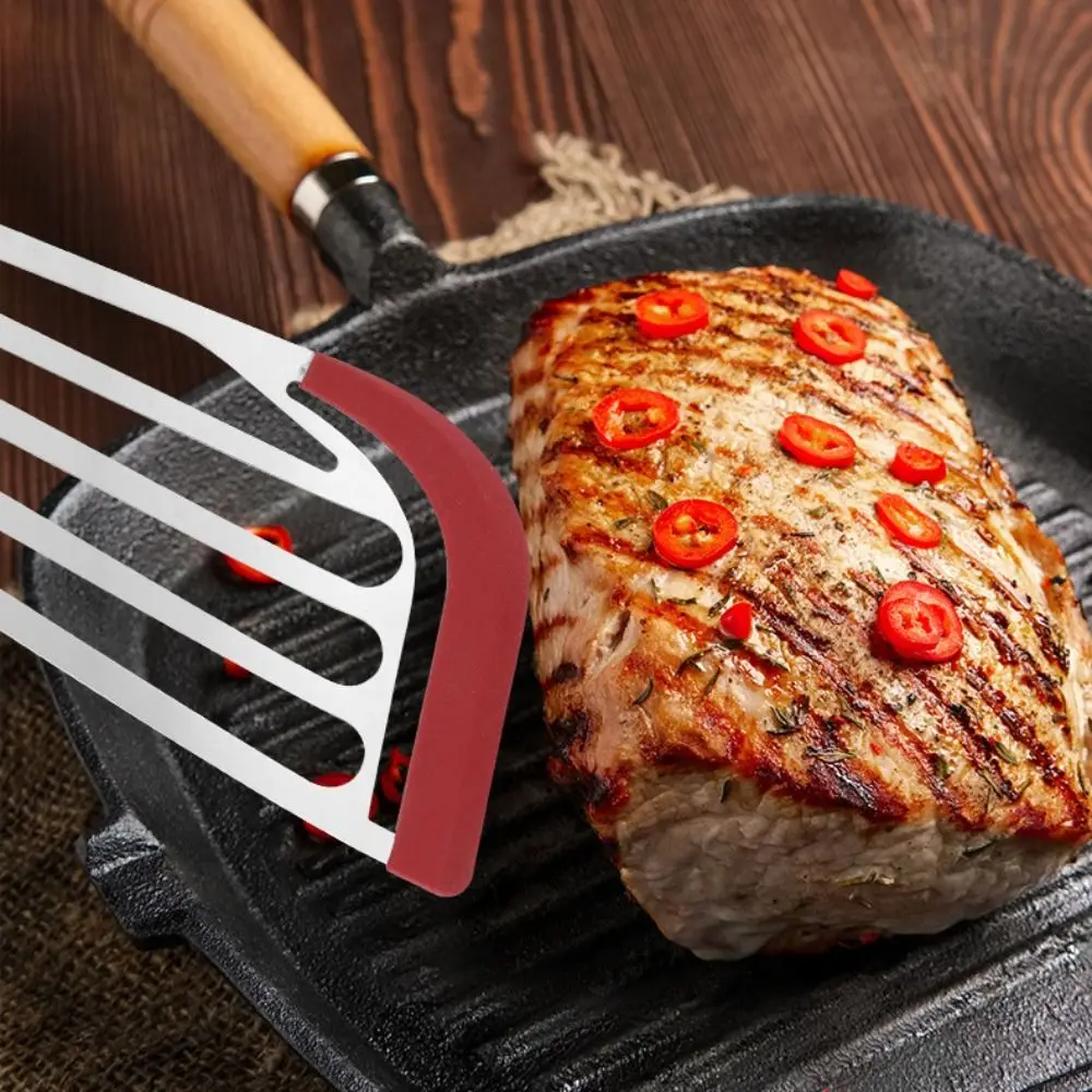 

2Pcs/Set Anti-scalding Frying Fish Spatula Silicone Edge Heat-resistant Steak Spatula Stainless Steel Slotted Turner Barbecue