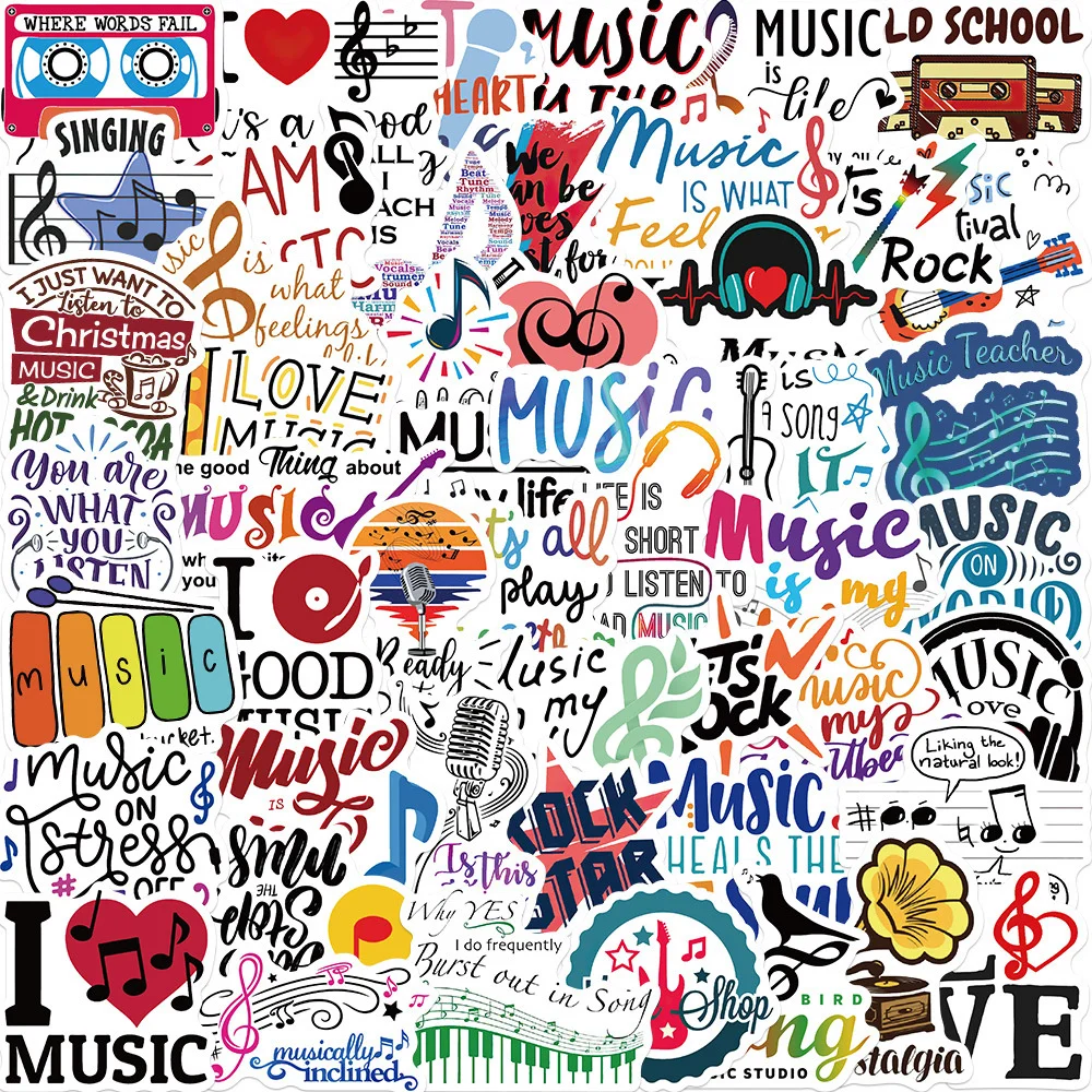 10/30/50PCS Inspirational Music Cartoon Graffiti Waterproof Stickers Personalized Creative Decoration Water Cup Guitar Wholesale