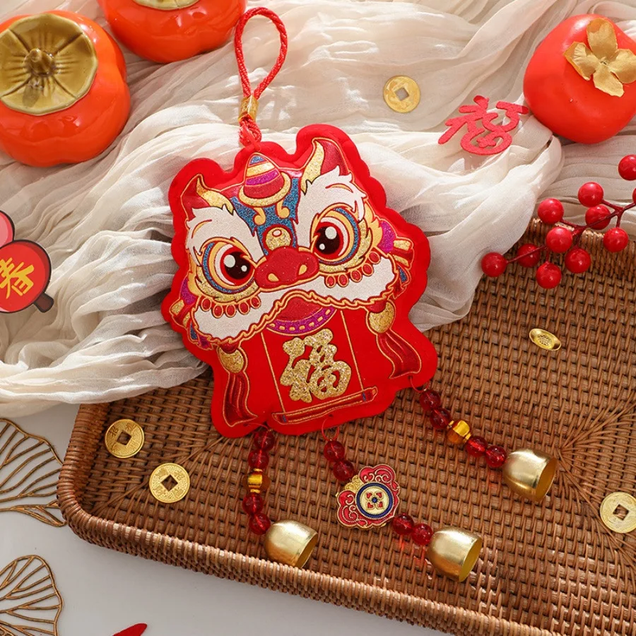 1pc 2026 Year of the Horse Spring Festival Fu character Lion Pendant Chinese New Year Store Home Blessing Gift Wind Chime Bell