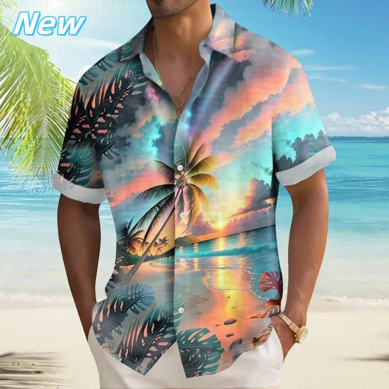 

3D Print Coconut Tree Beach Aloha Shirt For Men Sailing Vacation Graphic Blouses Casual Short Sleeve Hawalian Shirts Loose Tops
