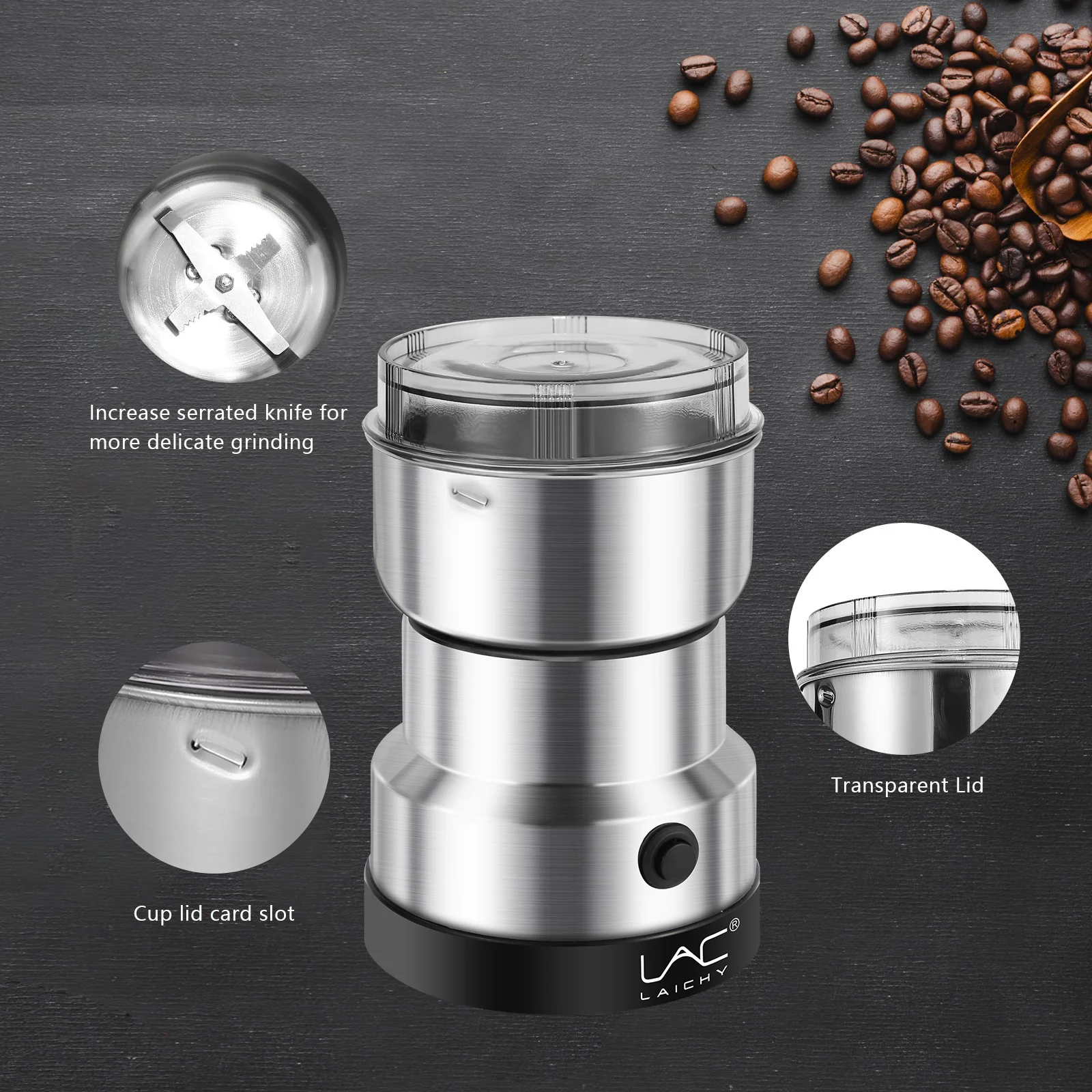 LAC Handheld Desktop American Mini Electric Bean Grinder Household Portable Dry Grinder Complementary Food Cooking Grinding Cup