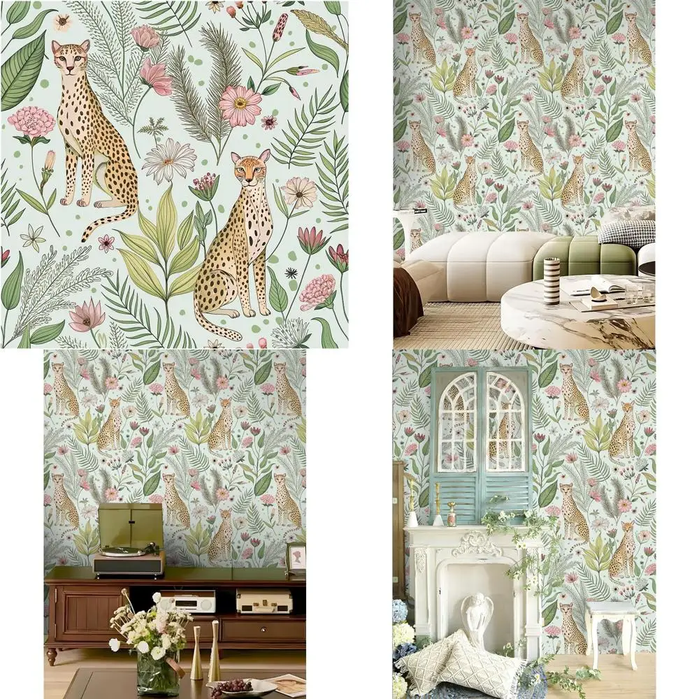 ورق جدران عتيق على شكل زهور الغابة الفهد - قابل للإزالة وصديق للإيجار للحمامات - ديكور حائط عتيق سهل التقشير واللصق #1