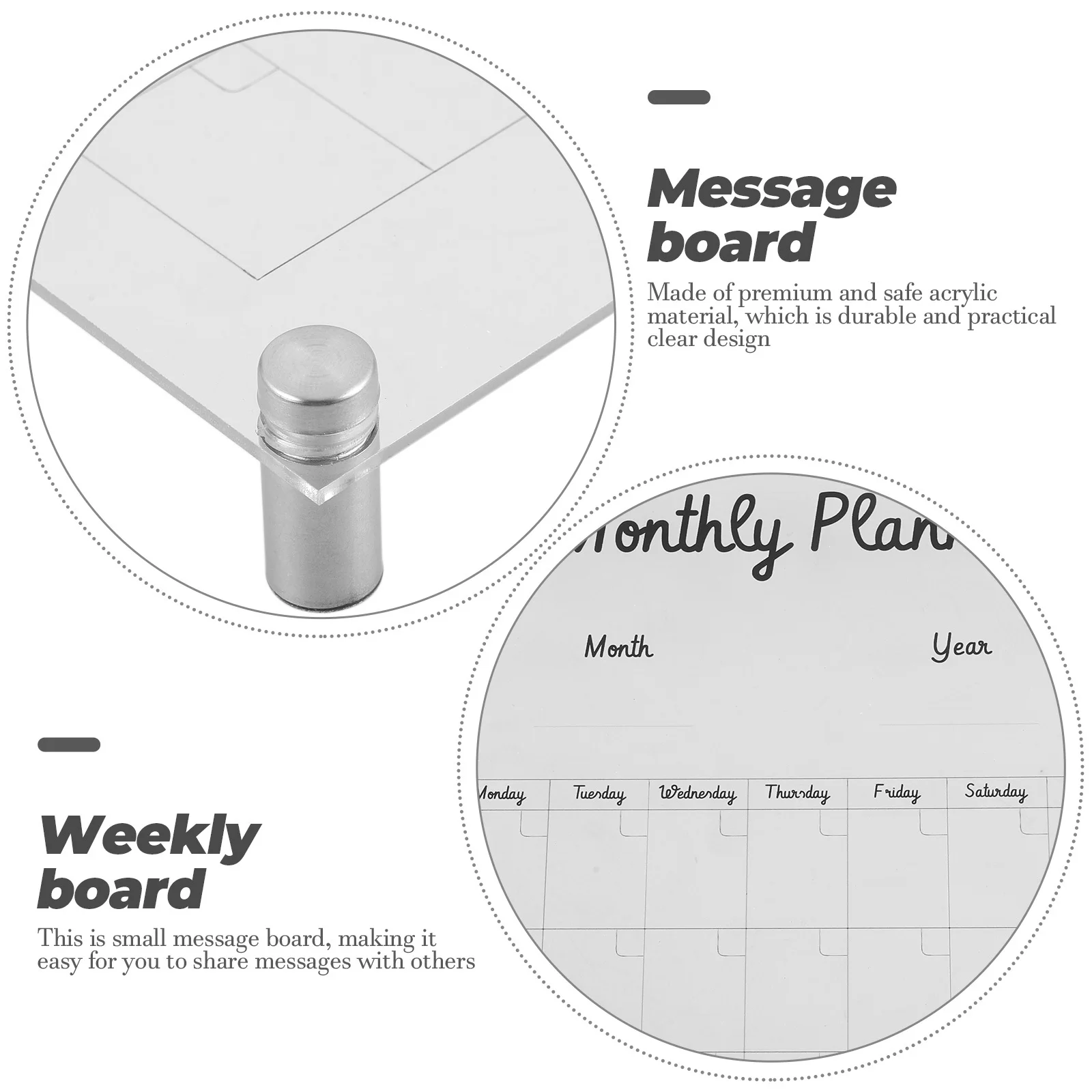 1 set 1 Set Clear Acrylic Weekly Planning Board Erasable Message Memo Display For Office School Home Study Kitchen Use