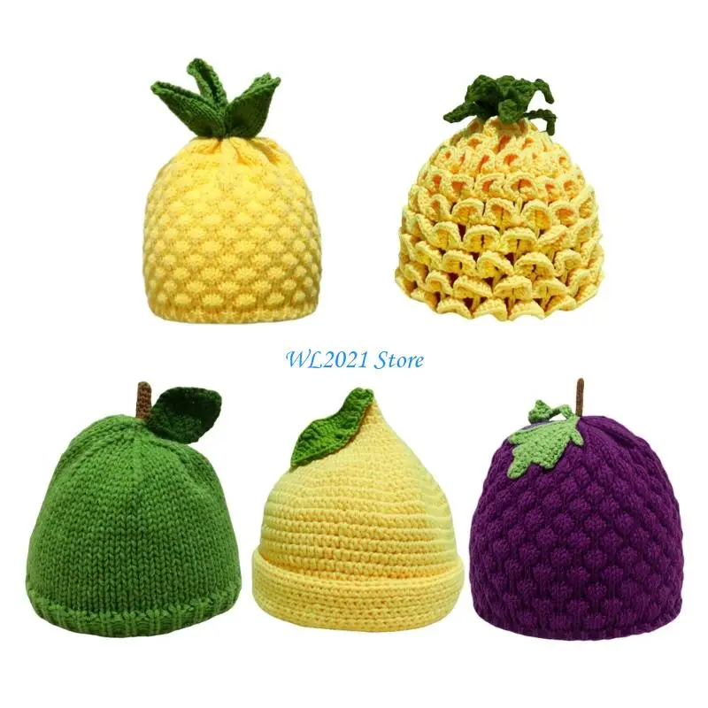 

G5GC Sweet Knitted Fruit Theme Hat Crochet Skull 2000s Winter Women Head Accessory