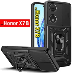 Slide Camera Lens Funda for Honor X7B CLK-LX1, CLK-LX2, CLK-LX3 Case Armor Ring Stand Protect Cover for Huawei Honor X7B Capa