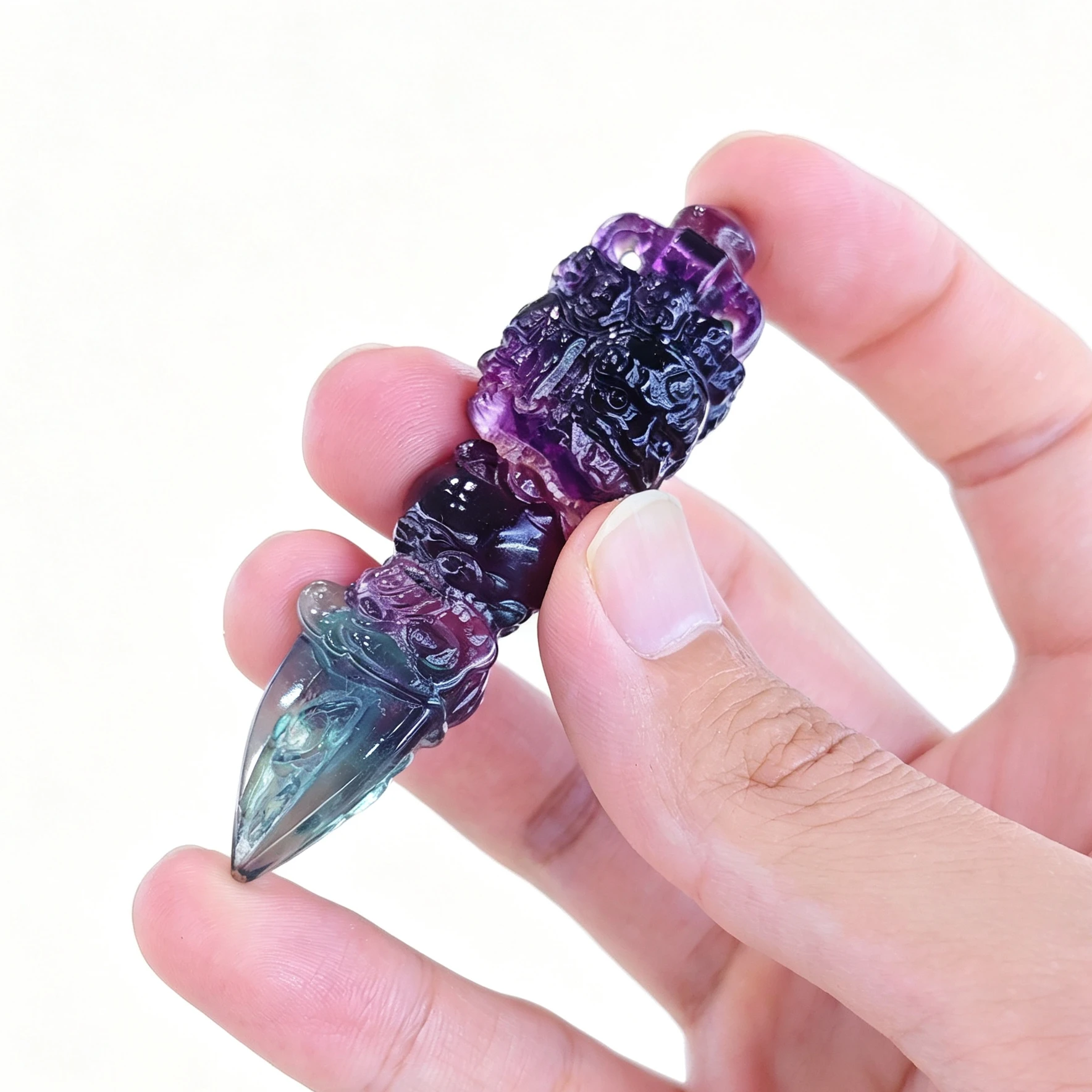 Natural Rainbow Fluorite Carved Vajra Phurba Figurine Buddhist Gemstone Pestle Statue Home Decor Gift Random Dispatch 1 Pc