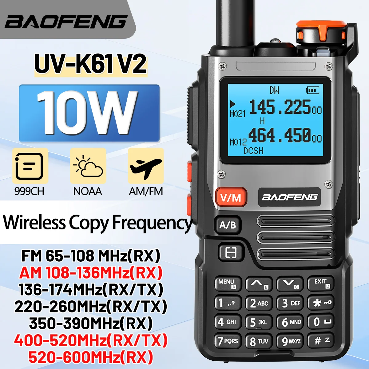 

Baofeng UV-K61 V2 Multi Band Walkie Talkie Wireless Copy Frequency long range 10W AM FM Type-C NOAA UV-5RH UV-21 PRO Ham Radio