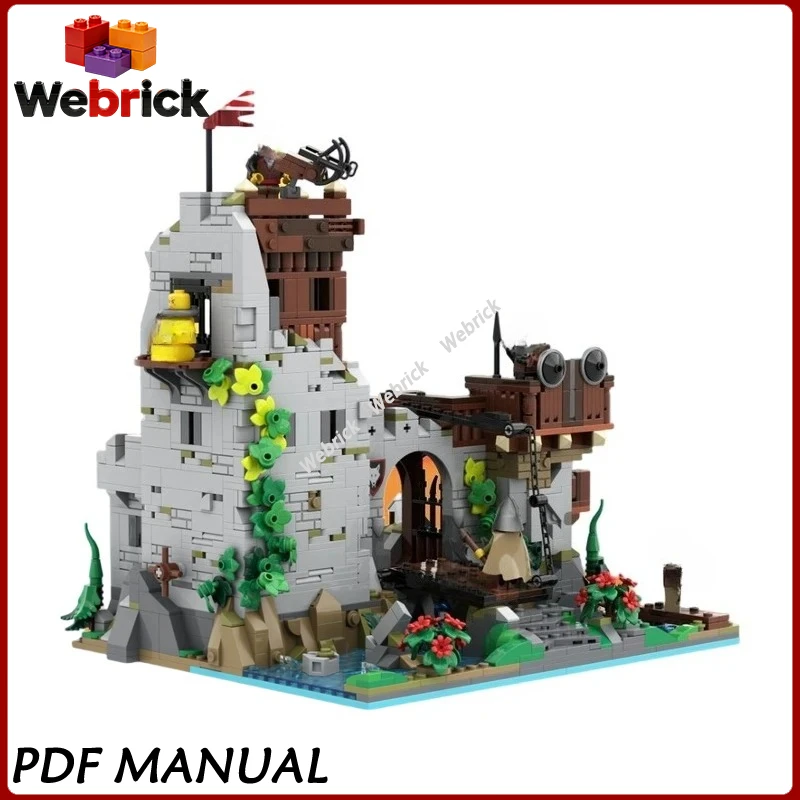 

Wolfpack Themed River Fort MOC, Ancient Riverside Stronghold Construction Bricks, Rustic Medieval Fortress for Creative Display