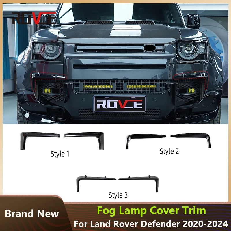 

ROVCE Fog Light Eyebrows Strips Sticker Lip Diffuser Spoiler Front Bumper Splitter for Land Rover Defender 2020 -2023 Body Kit
