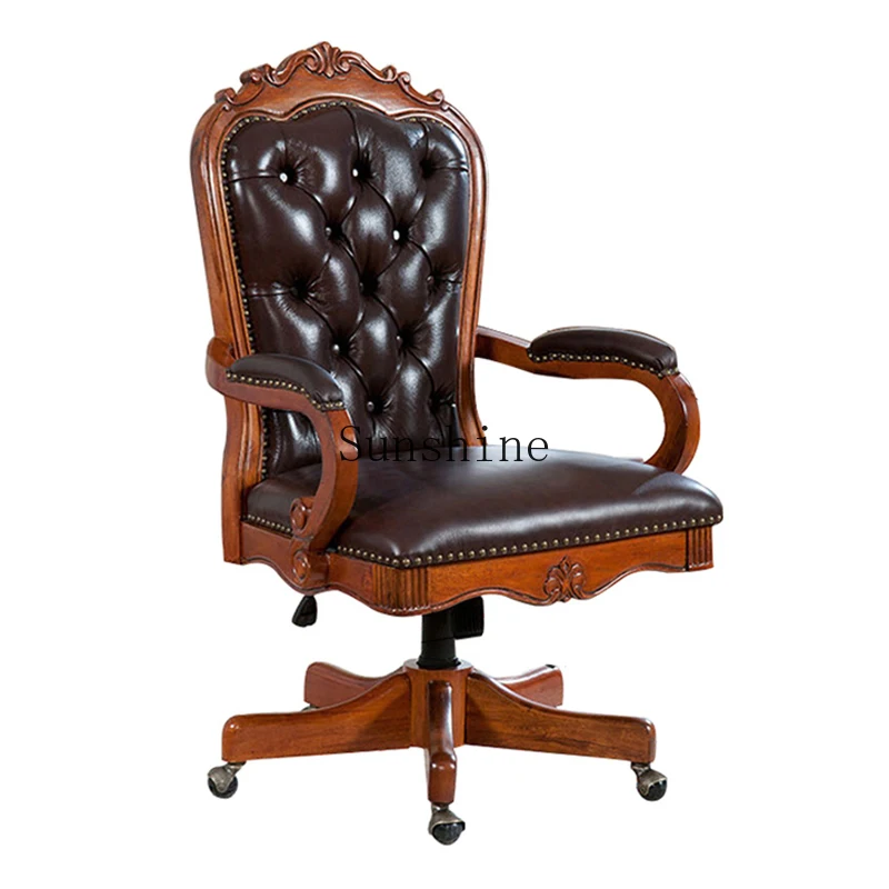 

American solid wood boss retro home office chair computer class swivel chair