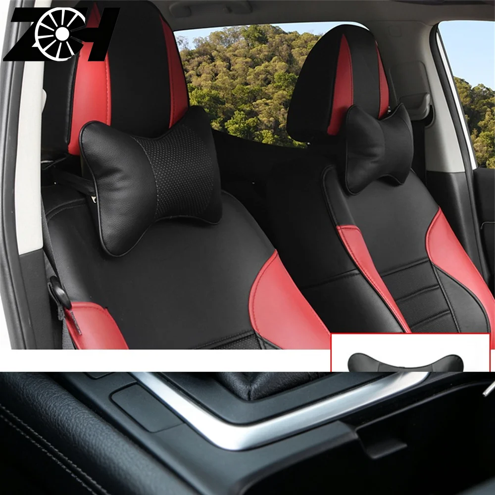 2 Pieces 4 Colors Car Leather Pillows Seat Back Memory Cotton Car Seat Headrest Neck Cushion Pillow