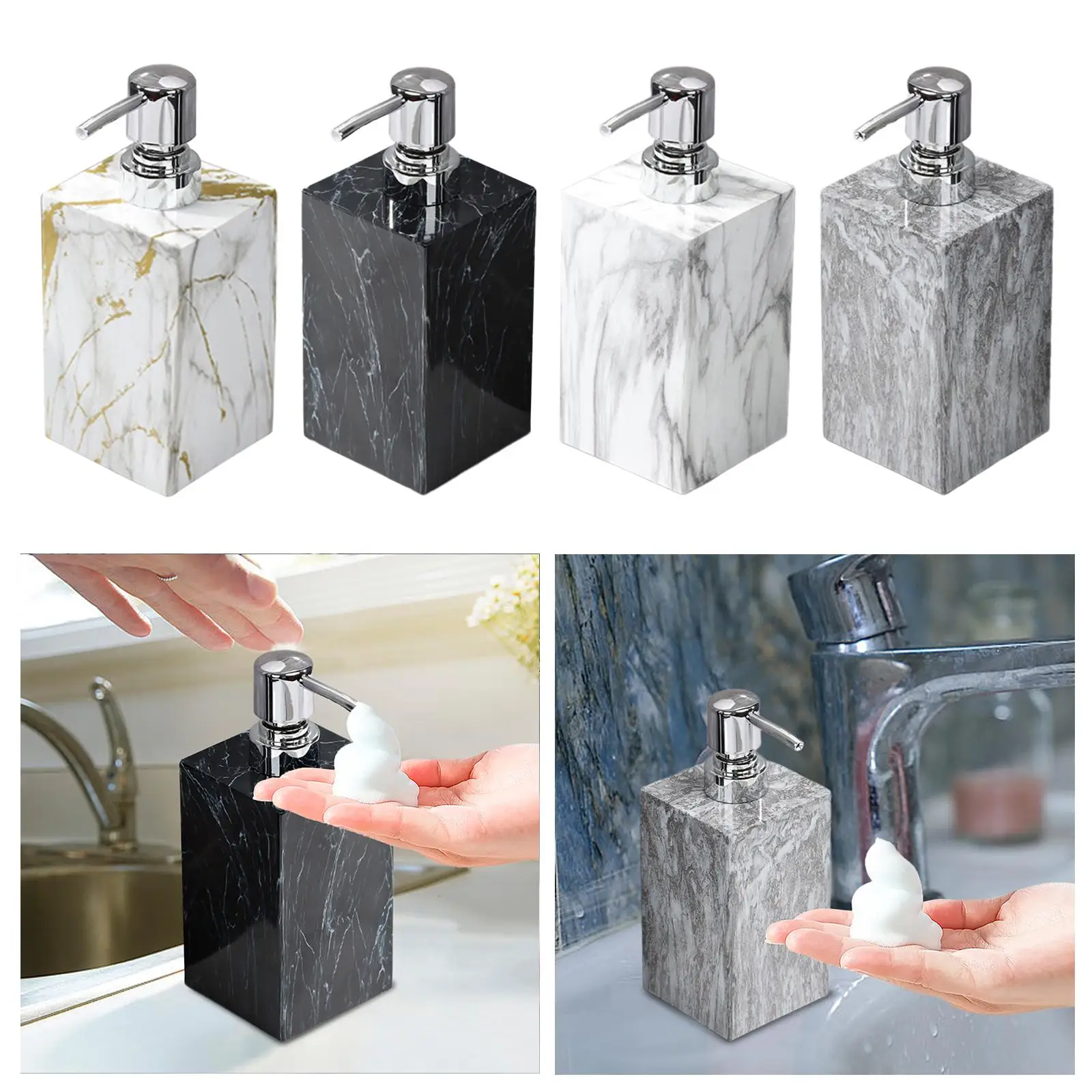 Dispensador de jabón de mármol con bomba de acero inoxidable, elegante contenedor de loción a prueba de herrumbre, botella decorativa para encimera de baño