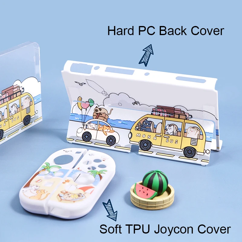 Funda Case for Nintendo Switch Oled Cover Cute Travel Bus Cartoon Dockable Protective Sofe Shell For Switch Controller Joy-Con