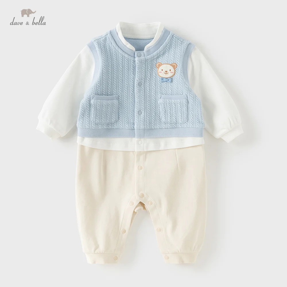

Комбинезон Dave Bella для новорожденных, весенний, осенний, имитация двух предметов, для мальчиков, вязаный, милый, повседневный, комфортный DB1260821