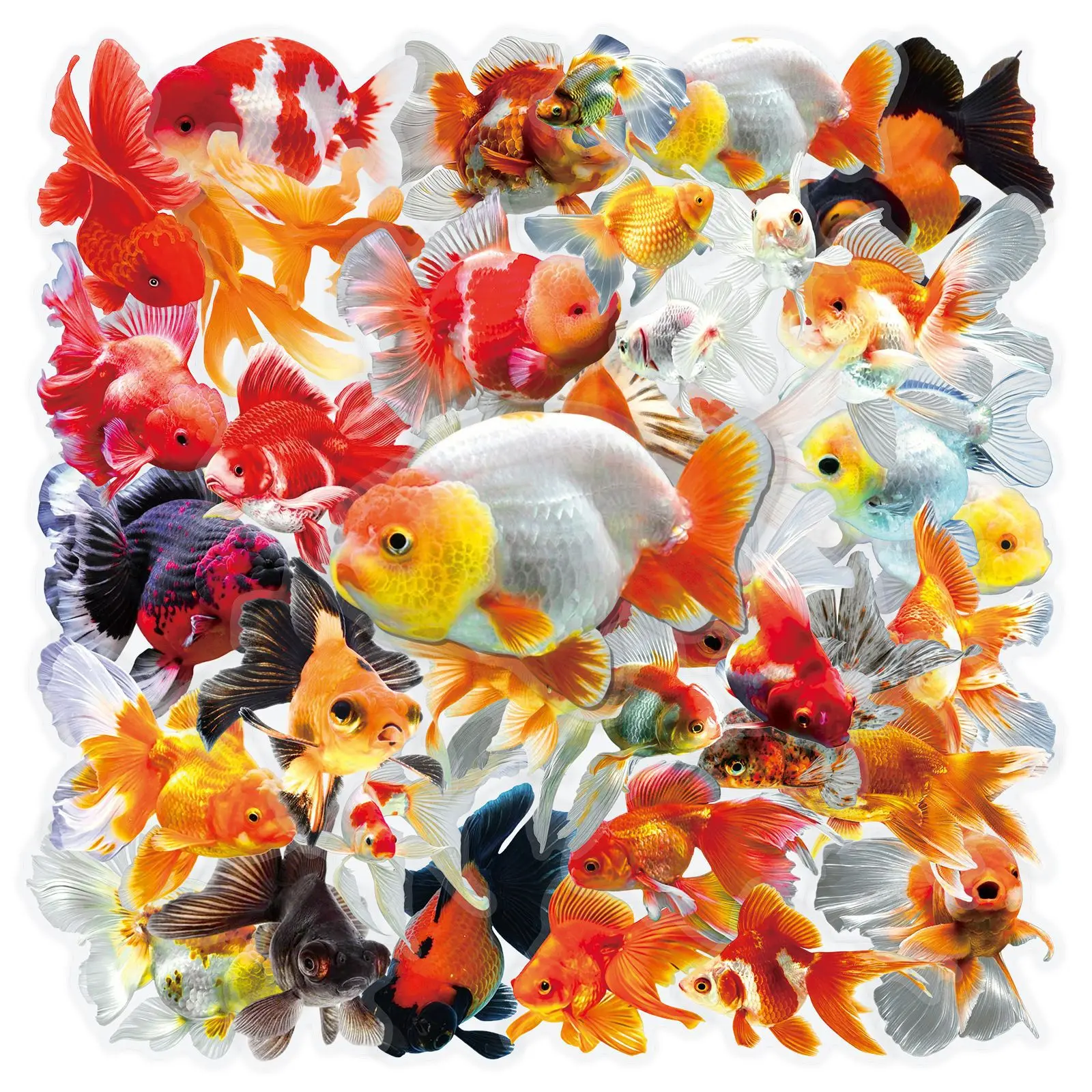 50 Pcs Goldfish PET Transparent Stickers Realistic Cute Waterproof Decorative Wall Journal Water Cup Earphone Stickers