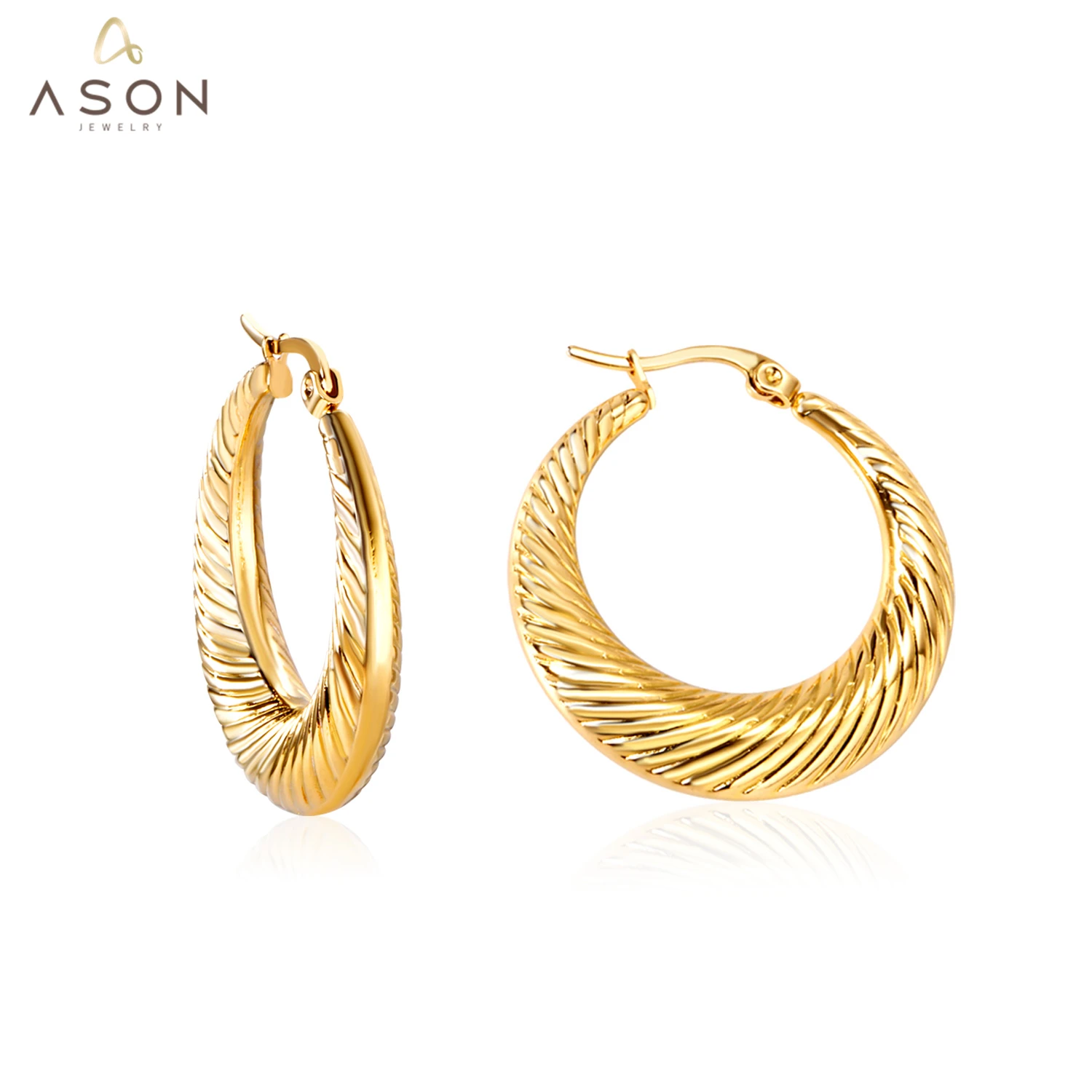 ASONSTEEL Gold Color Big Hoop Earrings Stainless Steel Circle Thick Earrings for Women Girl 2024 New Style Fashion Jewelry