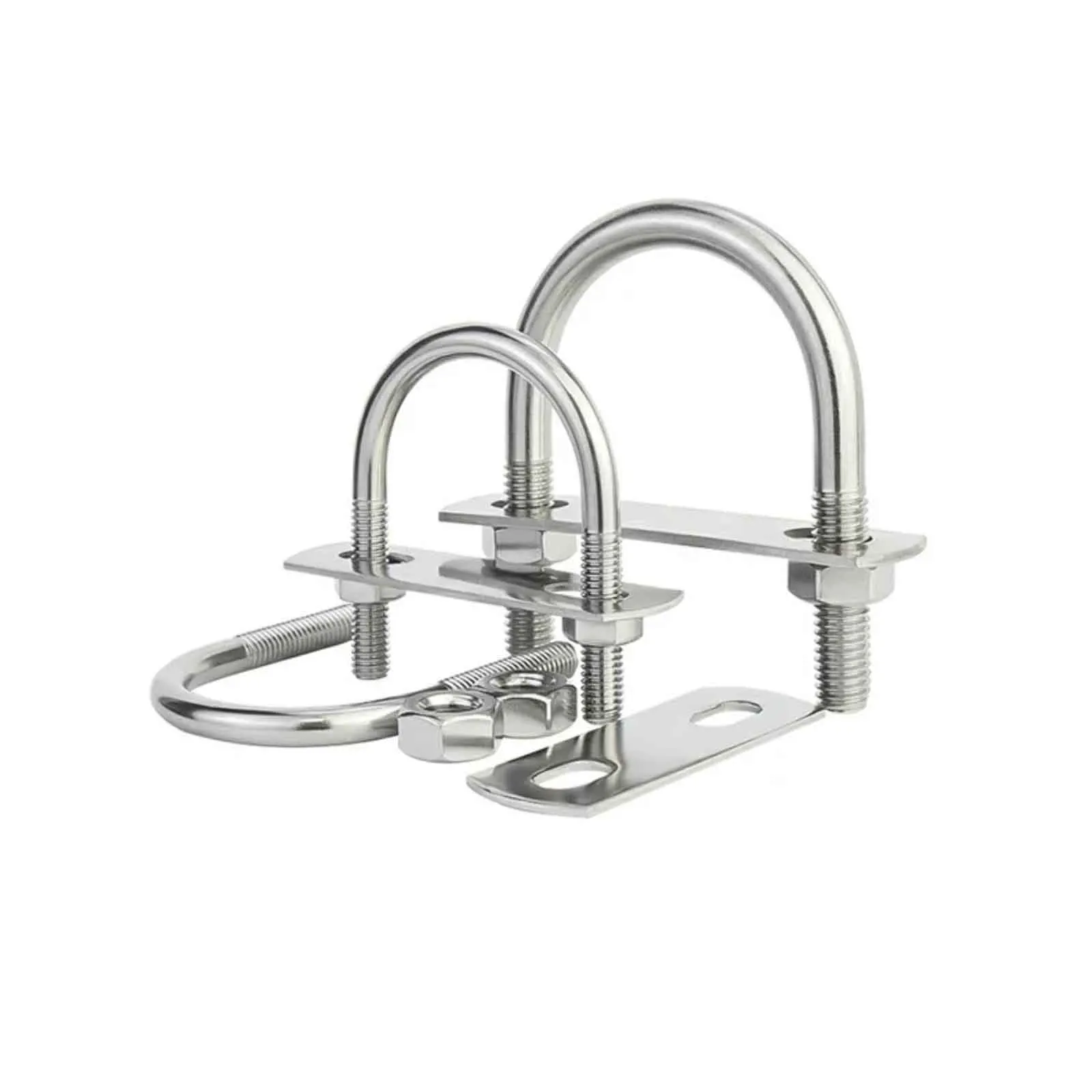 1/2sets M6 M8 M10 M12 304 Stainless Steel U-Bolt with Nut & Baffle Plate Kit, U-Shaped Pipe Clamp, Saddle Clip Fastening Bracket