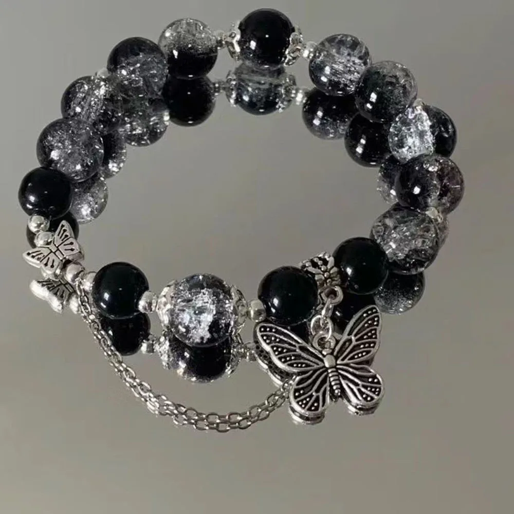 Fashion Beaded Bracelet Black Color Butterfly Pendant Women's Trends Party Jewelry Accessories Gifts