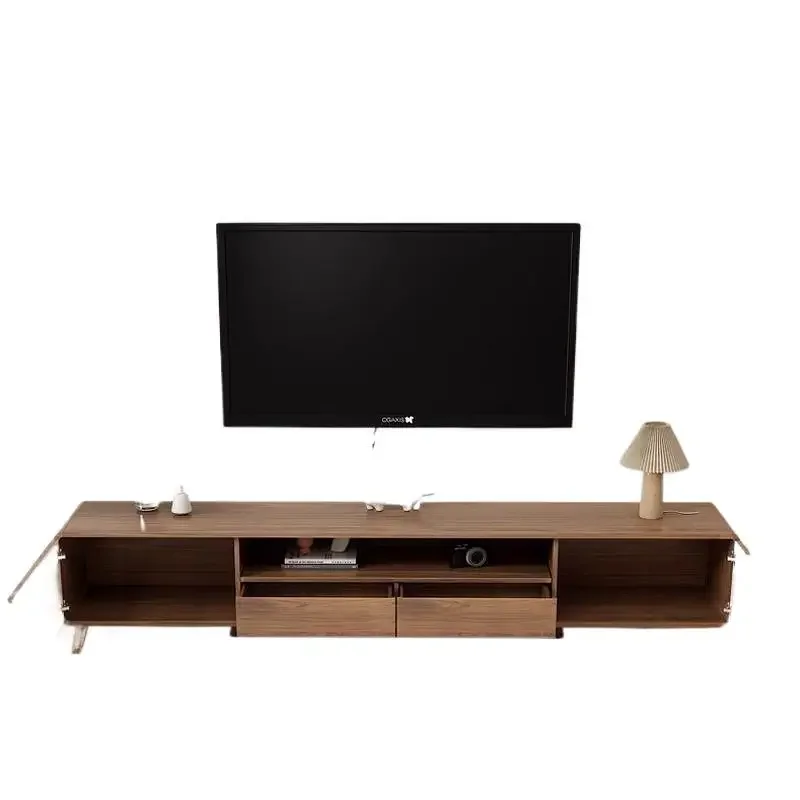 

Large storage solid wood frame floor cabinet small apartment walnut new Chinese living room bedroom low living room