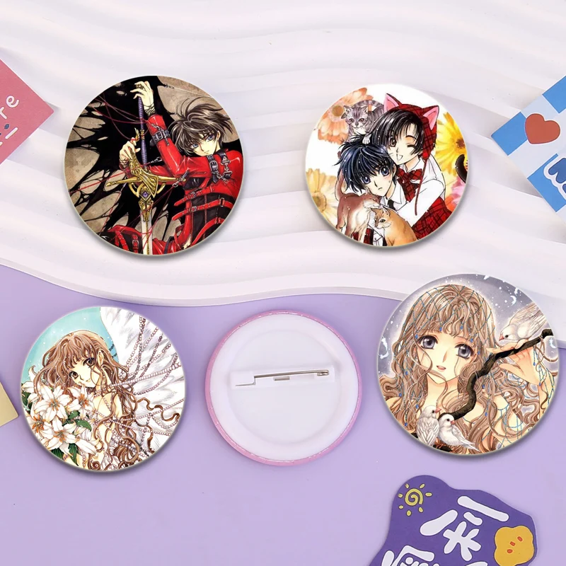 Anime X CLAMP Brooches 32/44/58mm Pins Kamui SUBARU SUMERAGI Nekoi Yuzuriha Kishu Arashi Badge Bag Accessories Jewelry Gifts