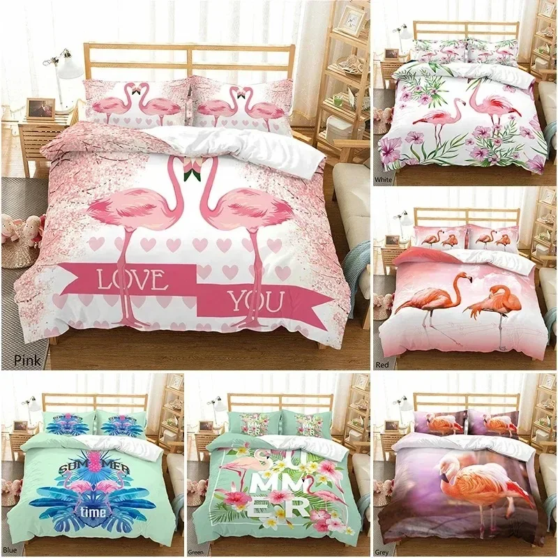 

Flamingo Duvet Cover with Pillow Cover Bedding Set(No Filler) 3D Printed PinkWhiteGreen Bed Set for Kids and Adults All Size