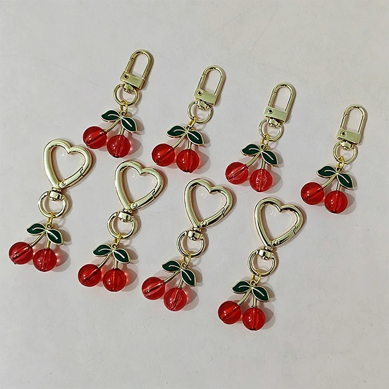 5個入り ゼリーカラー フルーツチェリーキーホルダー チェリーキーリング 可愛いバッグチャーム アクセサリー 女性用 車のキーデコレーション 吊り下げギフト 1