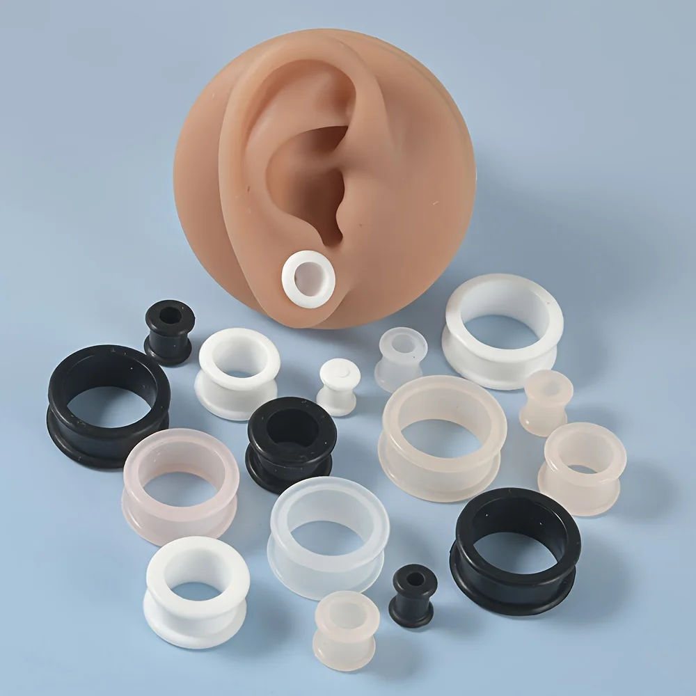 2pcs Hollow Silicone Flexible Double Flared Flesh Ear Tunnel Plugs Gauge Expander Stretchers Body Piercing Jewelry Size 6-22mm