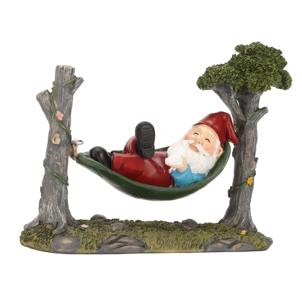 Outdoor Statues Resin Hammock Gnome Statue Hanging Dwarf Figurine Garden Gnome Figurine Green Gnome Yard Art Backyard Decor