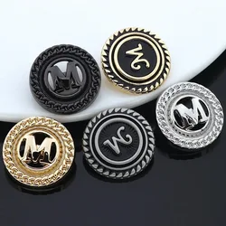 8pcs-M letter Golden Metal Round Luxury Sewing Button For Clothing Accessory Handmade DIY Material Decoration