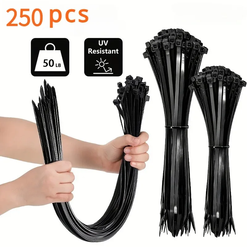 250Pcs Nylon Cable Ties Adjustable Self-locking Cord Ties Straps Fastening Loop Reusable Plastic Wire Ties For Home Office