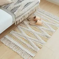 Nordic Cotton Line Soft Tassel Home Carpets For Living Room Bedroom Kid Room Decorate Home Carpet Floor Door Mat Simple Rug Mat
