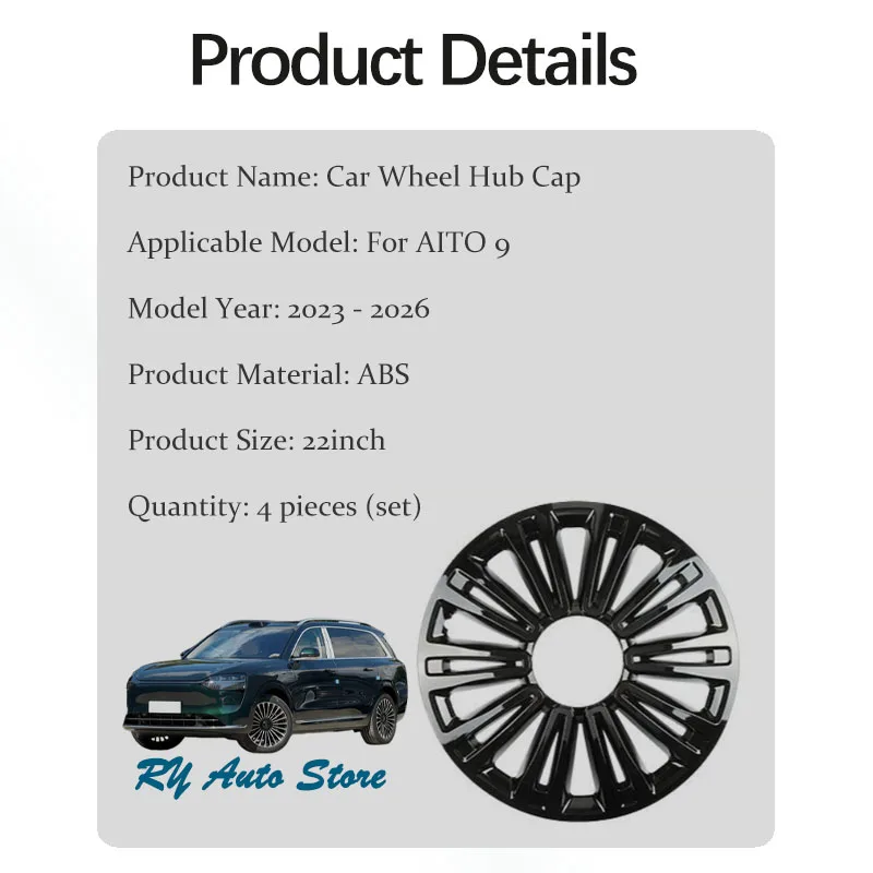Car Wheel Hub Cap For AITO 9 M9 2023-2026 22inch Glossy/Mattw Black Decorative Wheels Tire Modification Guard Covers Accessories