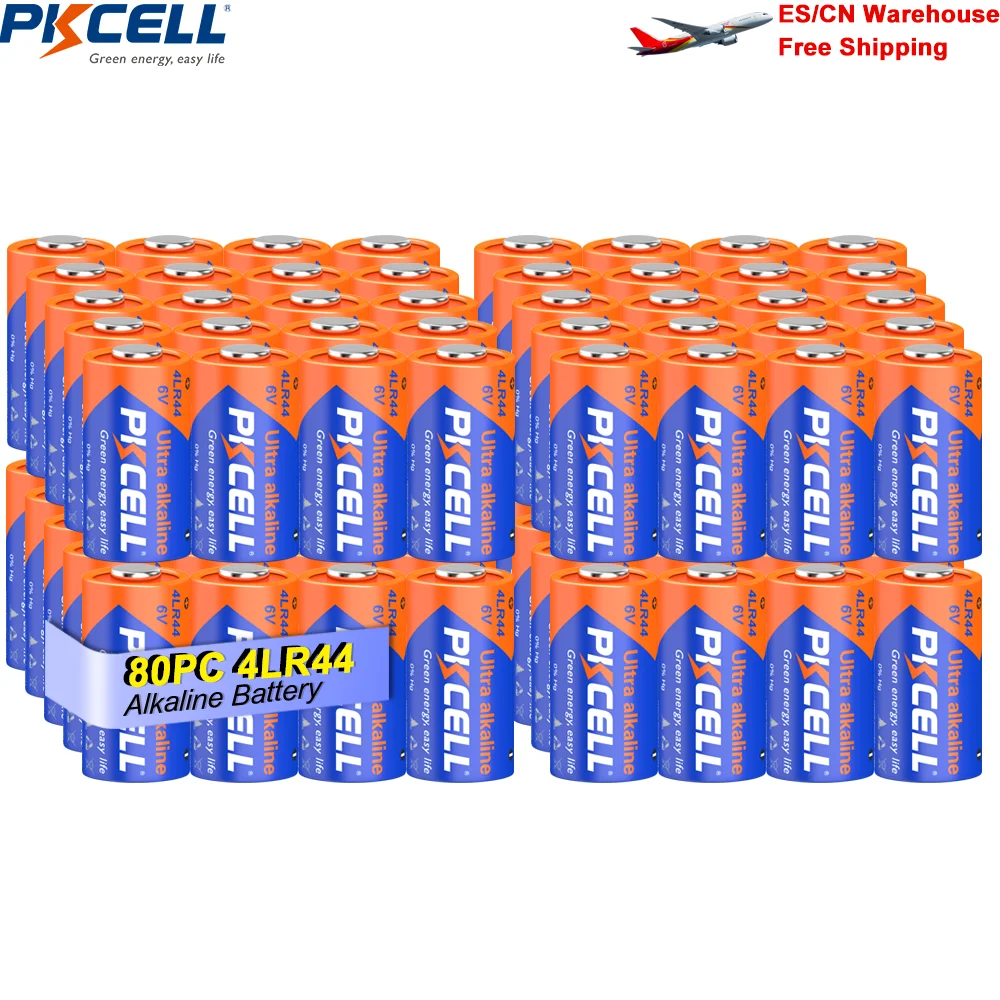 

80Counts PKCELL 4LR44 6V Dry Alkaline Batteries 4SR44 4LR44 PX28A A544 28A K28A Battery for Dog Training Shock Collar