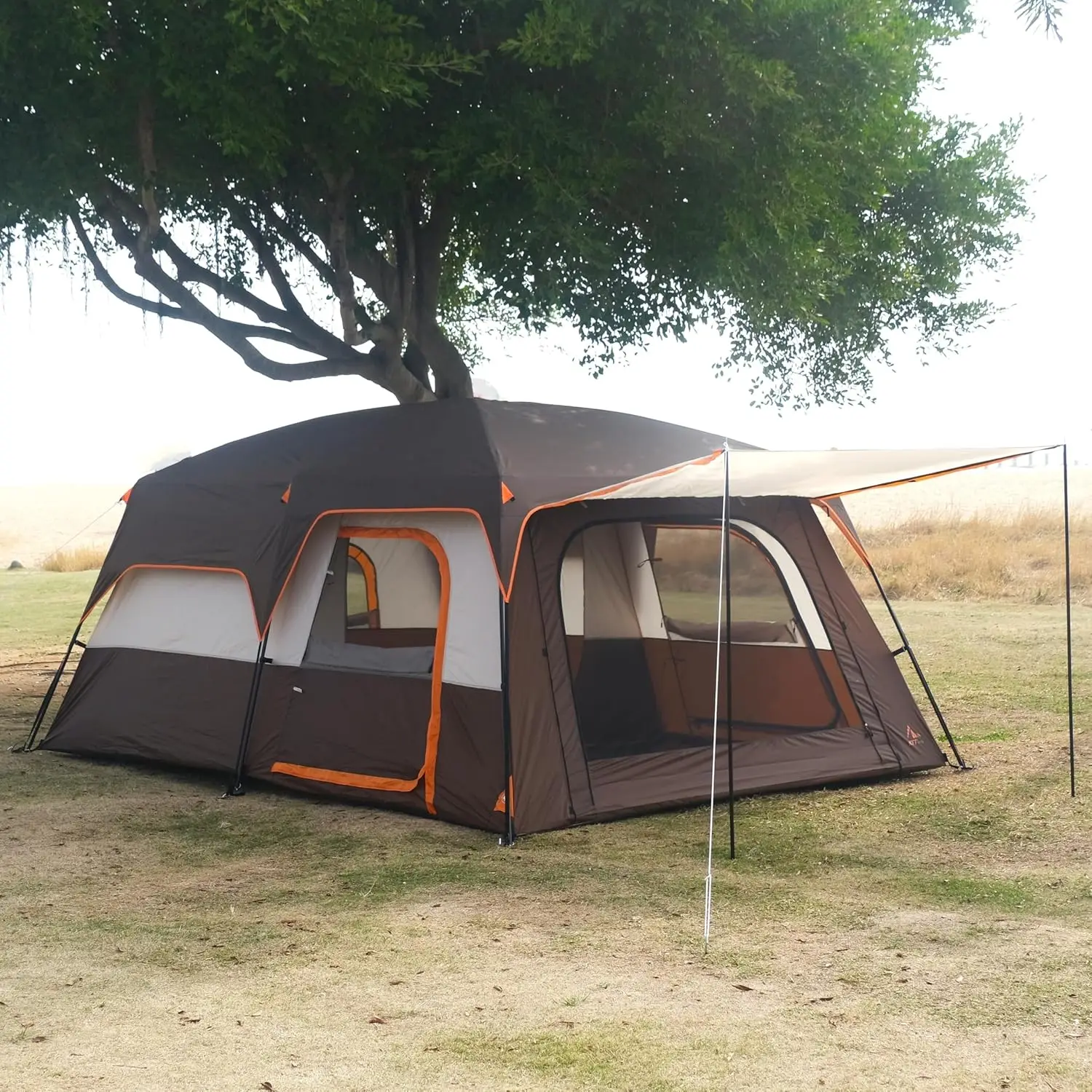 Extra Large Tent 6-10-12-14 Person(Style-B),Family Cabin Tents,2 Rooms,3 Doors and 3 Windows with Mesh,Straight Wall