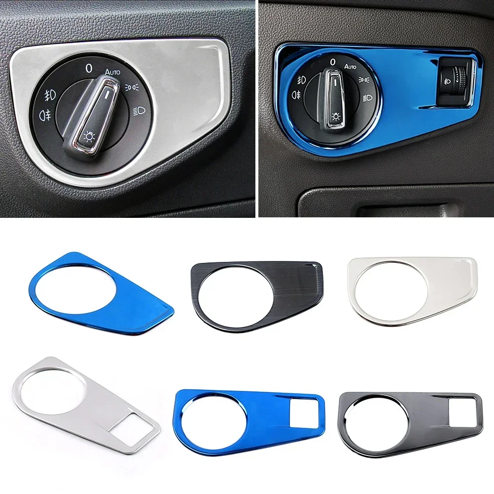 For Volkswagen VW Tiguan MK2 2017-2019 Stainless Steel Chrome Carbon Fiber Headlight Head Light Switch Covers Trim Panel